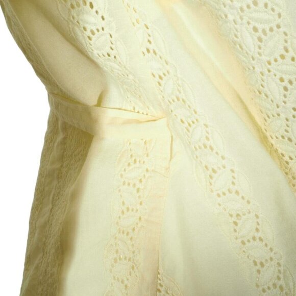 Swarri Wrap Top Womens Large Yellow Eyelet V Neck French Cuffed Cotton - Picture 6 of 9